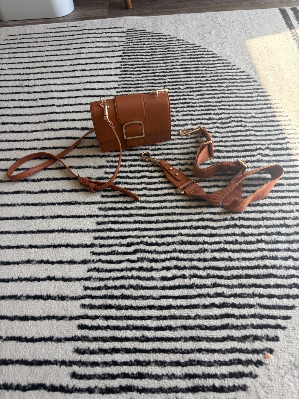 Charles & Keith Tan Leather Crossbody Bag with Gold-colored Hardware